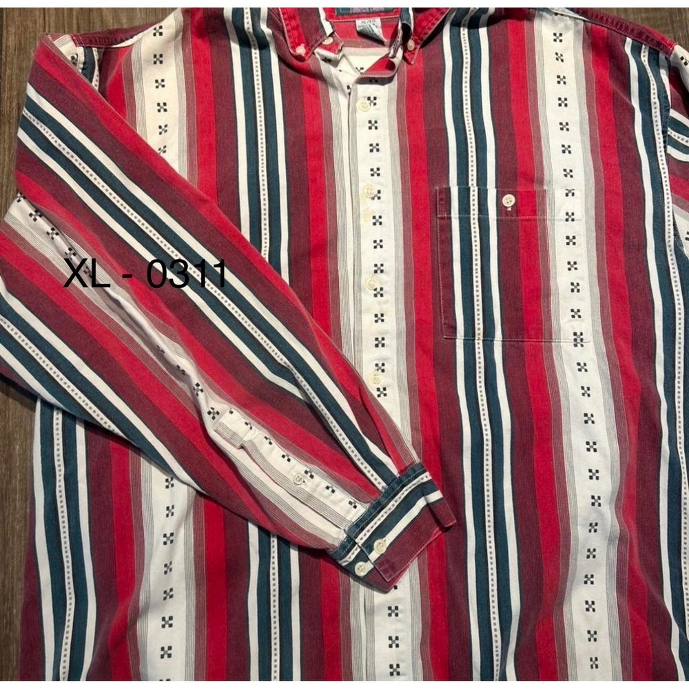 Vintage Timber Trail Mens XL Striped Button Down Shirt Red Southwestern Cotton